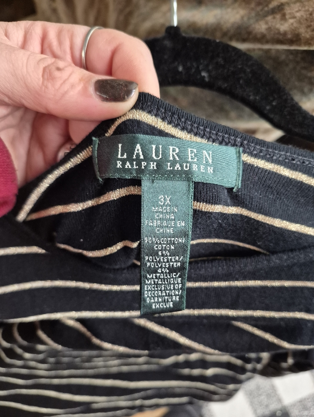 Lauren Ralph Lauren 3x Boat Neck Navy Gold Stripe Long Sleeve Tee. - Picture 4 of 4